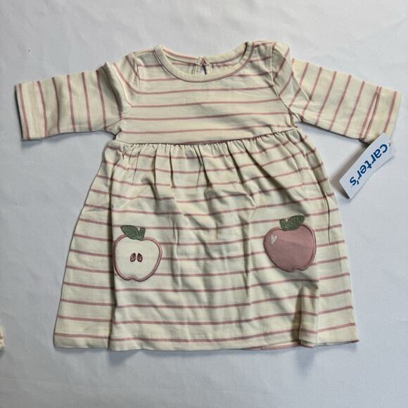 Carter's Striped Apple Dress with Underpants Baby Girls Size 9 Months Cream Pink - Picture 1 of 8